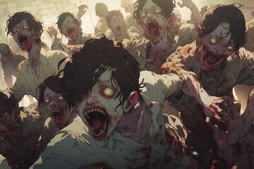 Zombies are going on a crazy rampage. - obrazy, fototapety, plakaty
