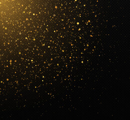 Fototapeta na wymiar Golden confetti and glittering particles on a black background.