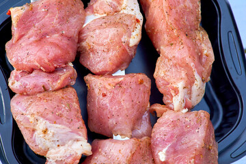 Pieces of fresh raw meat for barbecue, grilling on skewers