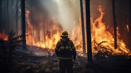 Firefighters team battle a wildfire because climate change and global warming is a driver of global wildfire trends.