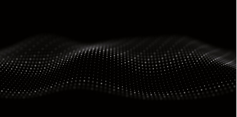 Abstract white particle background. Flow wave with dot landscape. Digital data structure. Future mesh or sound grid. Pattern point visualization. Technology vector illustration.