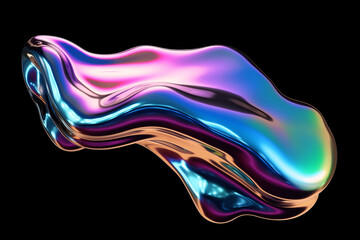 Obraz na płótnie Canvas Bold holographic liquid metal shape isolated. Iridescent wavy melted chrome substance. Ai generated