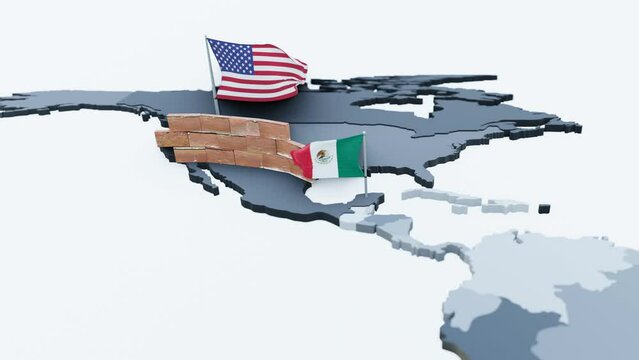 border wall between USA and Mexico, 3d rendering concept animated 