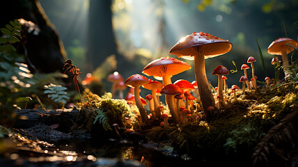 mushroom in forest, close - up - obrazy, fototapety, plakaty