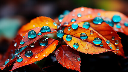 beautiful autumn leaves with water drops