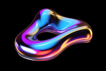 Bold holographic liquid metal shape isolated. Iridescent wavy melted chrome substance. Ai generated