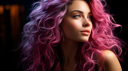 portrait of a beautiful girl with bright pink hair