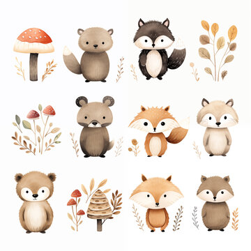 Enchanting boho Animal Pattern illustration features an adorable array of woodland creatures