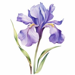 Watercolor Illustration of a Purple Iris Flower