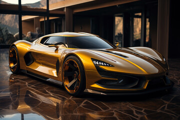 Futuristic golden sports super concept car in the city, street racing on expensive exclusive luxury auto © staras