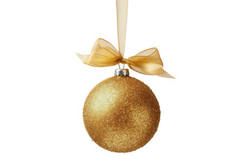 bola de navidad dorada brillante con lazo dorado y enganche sobre fondo trasparente png