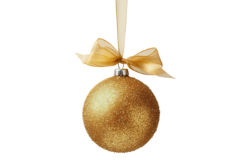 bola de navidad dorada brillante con lazo dorado y enganche sobre fondo trasparente png