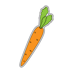 Carrot vector sticker on a white background. Vector flat cartoon illustration. Diet and vegetarian healthy food.