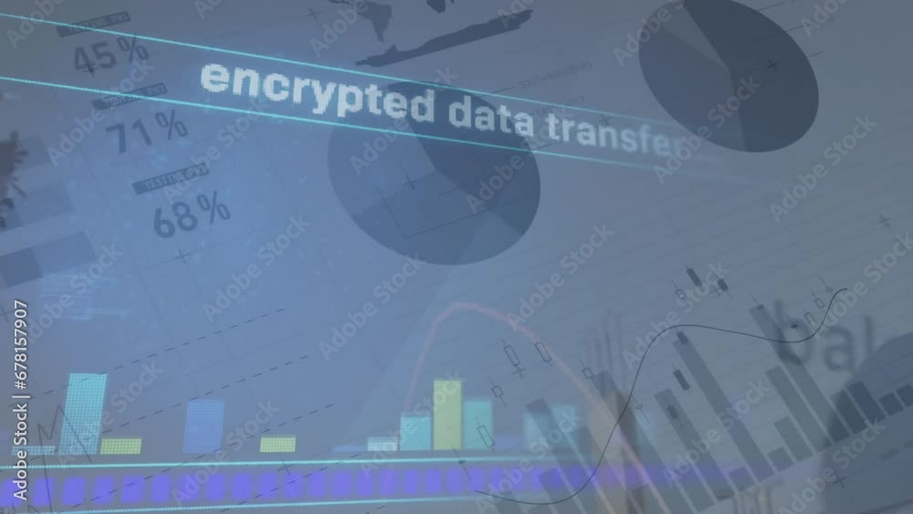 Aufkleber animation of interface with statistical and cyber security data processing against grey background
