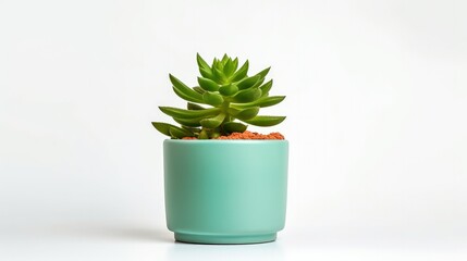 Isolated small succulent or cactus plant in a pot against a white background