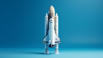 Isolated space shuttle rocket on a background of blue-cyan