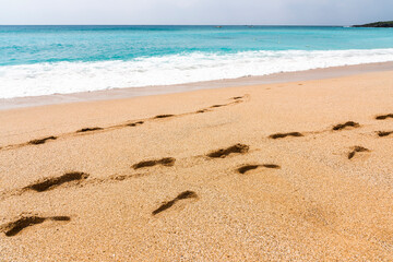 Close-up of Footmark on the beach, in the Kenting National Park of Pingtung, Taiwan.