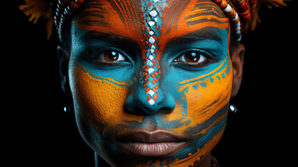 A human face painted in Indian colors.
