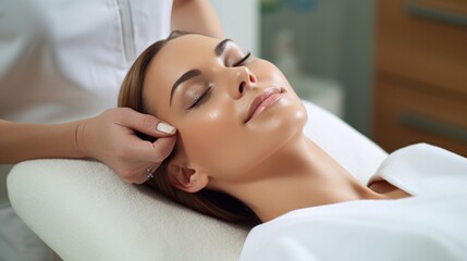 Obraz na płótnie Canvas Beautiful woman receiving a facial massage , anti wrinkle effect 