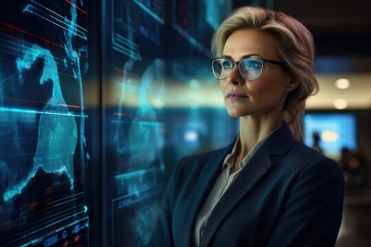 Image of Financial Analysts and Day Traders Working on a Computers with Multi-Monitor Workstations with Real-Time Stocks, Commodities and Exchange Market Charts. Team of Brokers at Work in Agency.