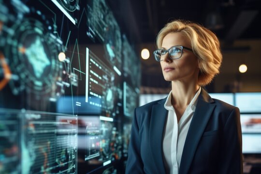 Smart Financial Analysts and Day Traders Working on a Computers with Multi-Monitor Workstations with Real-Time Stocks, Commodities and Exchange Market Charts. Team of Brokers at Work in Agency.