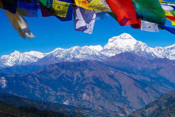 prayer flag in the Annapurna mountain range