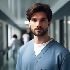Obraz premium portrait of a doctor in a hospital corridor professional photo