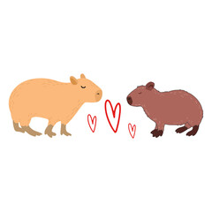 Love Capybara funny character in flat design. Cute capybara vector illustration