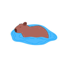 Capybara funny character in flat design. Cute capybara swimming in water vector illustration