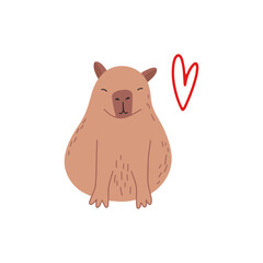 Love Capybara funny character in flat design. Cute capybara vector illustration