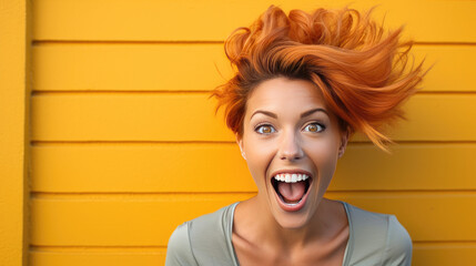 Woman Delighted by Spring, Smiling Against a Orange Background