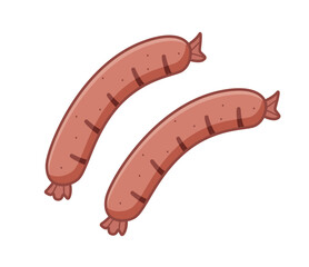 Fried sausages icon doodle. Vector illustration of sausage appetizer, isolate on white.
