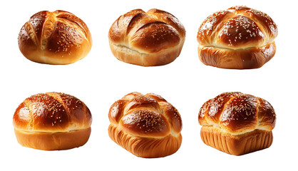 Set of  Sweet Bun Bread Perspective View Isolated on White Background