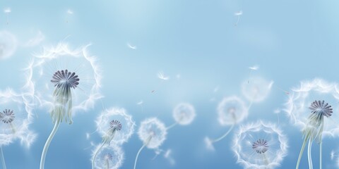 Enchanting Blooms  Dreamy Dandelions Dance on Soft Blue Canvas, Generative AI