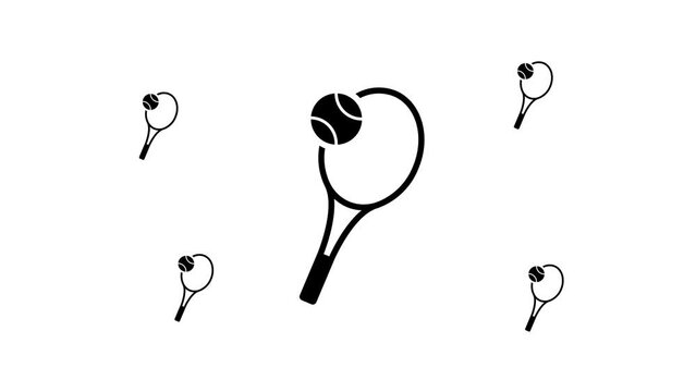 Zoom in and out animation the tennis symbol. Large black symbol in the center and four small symbols around. Seamless looped 4k animation on white background