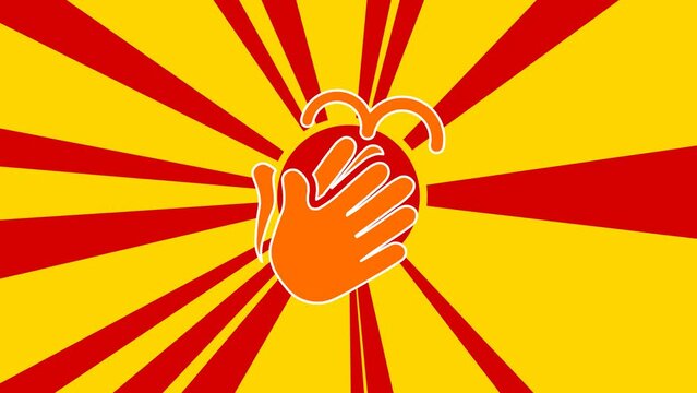 Washing hands symbol on the background of animation from moving rays of the sun. Large orange symbol increases slightly. Seamless looped 4k animation on yellow background