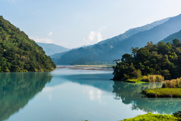 Fototapeta na wymiar The beautiful scenery of Wujie Reservoir in Nantou County, Taiwan.