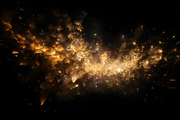 Abstract Gold Dust Explosion on Black Background.
