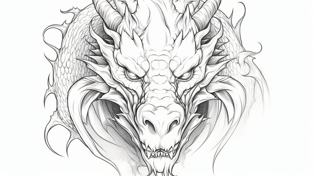 A simple drawing of a dragon from the front. Perfect