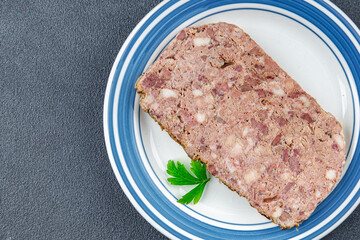 terrine pate champagne traditional pork beef meat fresh tasty eating cooking appetizer meal food snack on the table copy space