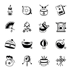 Set of Cultural Accessories Hand Drawn Icons 

 - obrazy, fototapety, plakaty