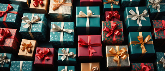 Gift boxes with ribbons. Christmas, birthday, valentine's day concept.