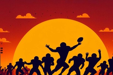 Super Bowl American Football  with Sunset Background