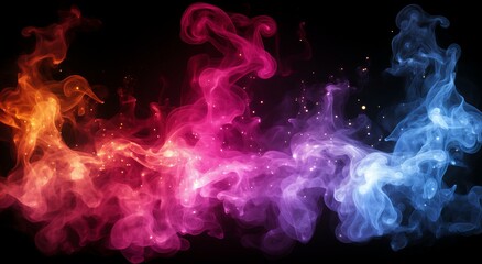 Colorful Abstract Smoke Dance in Fiery Reds, Passionate Purples, and Tranquil Blues with Sparkles