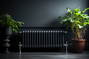 Vintage Victorian-style cast iron radiator in a classic interior 
