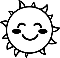 Cute happy sun silhouette icon in black color. Vector template design for laser cutting.