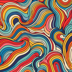 Abstract background of rainbow groovy Wavy Line design in 1970s Hippie Retro style. Vector pattern-Ai generator	