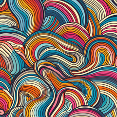 Abstract background of rainbow groovy Wavy Line design in 1970s Hippie Retro style. Vector pattern-Ai generator	