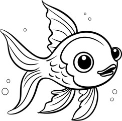 Cute little goldfish silhouette icon in black color. Vector template.