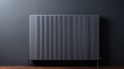 A modern infrared panel radiator in cool steel grey tones background with empty space for text 